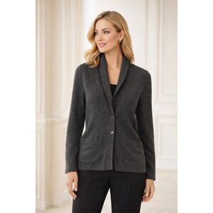 VTG St John Knit Cardigan Jacket Gray Shawl Collar Buttons USA Women’s 4